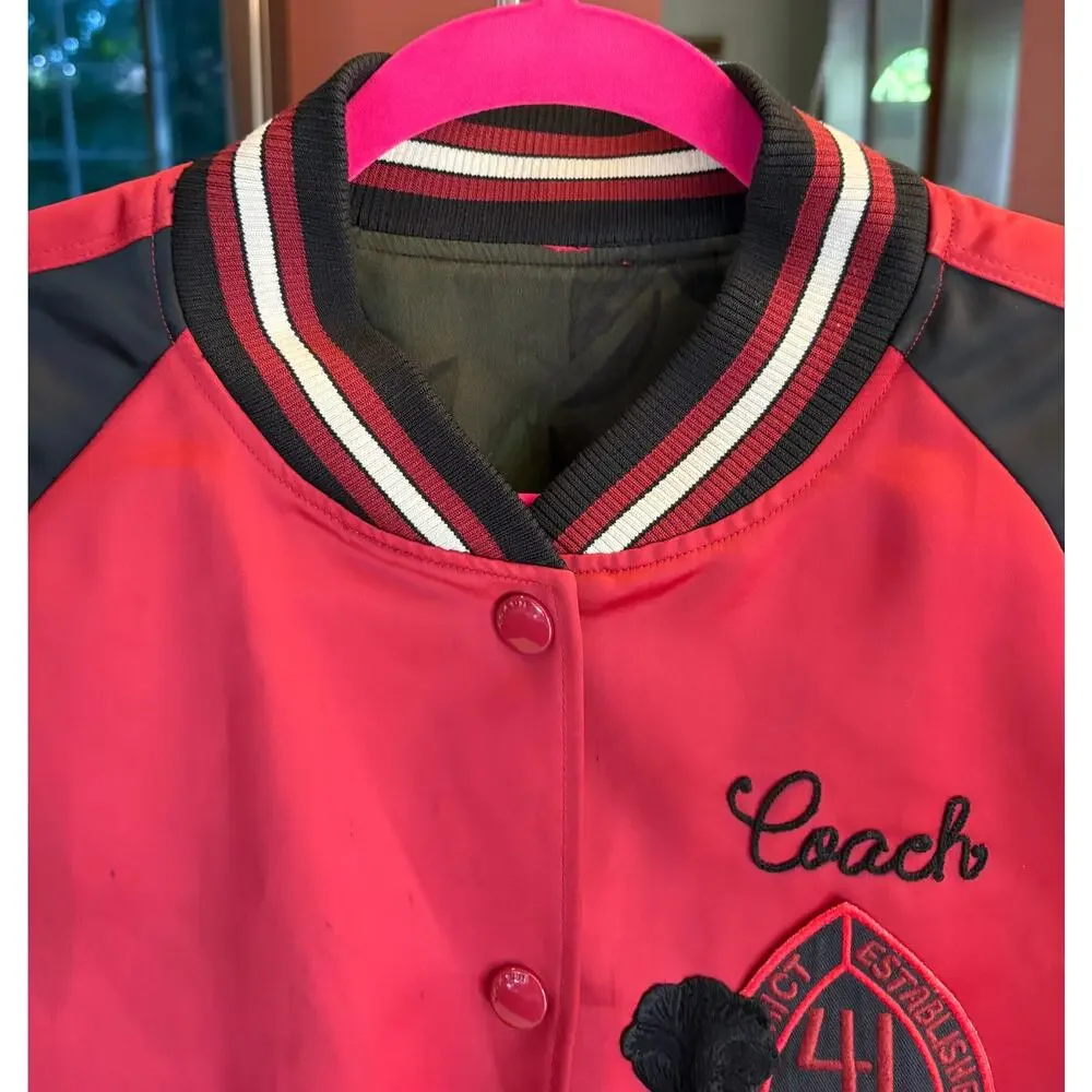 COACH Varsity Bomber Reversible Jacket in Black and Dark Red, EUC
